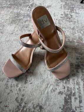 DV by Dolce Vita Nude Rhinestone Double-Strap Block Heels